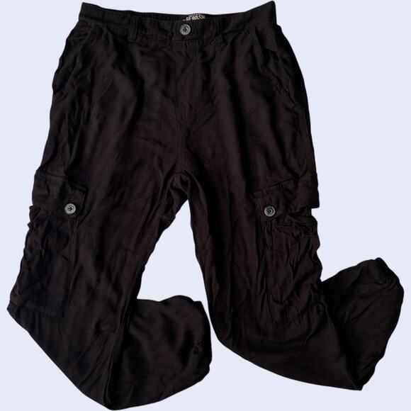 Rewash Pants - REWASH Y2K Cargo Joggers - Black Rayon Relaxed Fit Streetwear Pants S